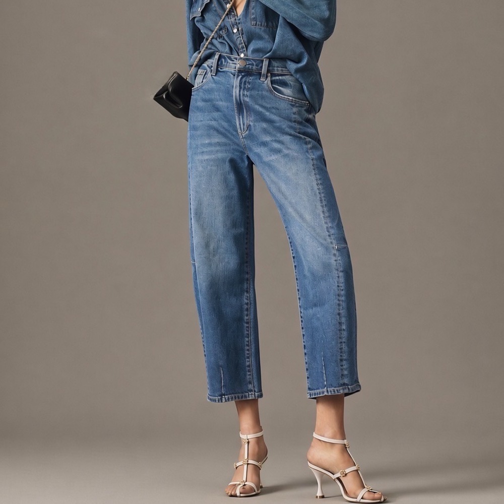 Pistola Eli Barrel Jeans Arched Leg Vence High Rise Cropped Jeans Blue Wash 27